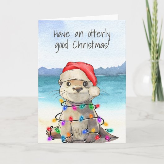 Funny Niedlich Otter Weihnachtskarte Karte (Vorderseite)