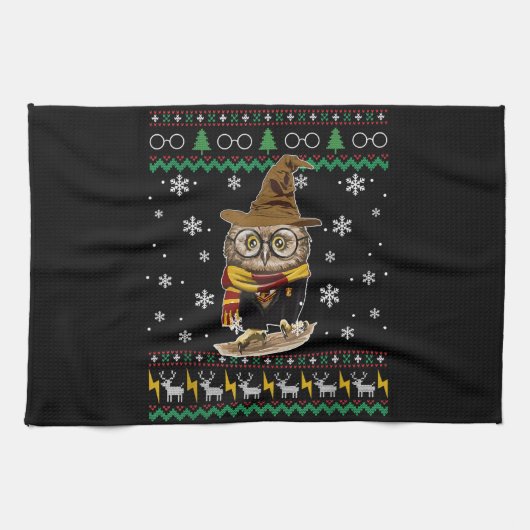 Funny Niedlich Owl Harry Magical Ugly Christmas Ge Geschirrtuch (Horizontal)