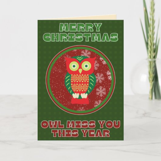 Funny Niedlich Owl Miss You Weihnachten Karte (Vorderseite)