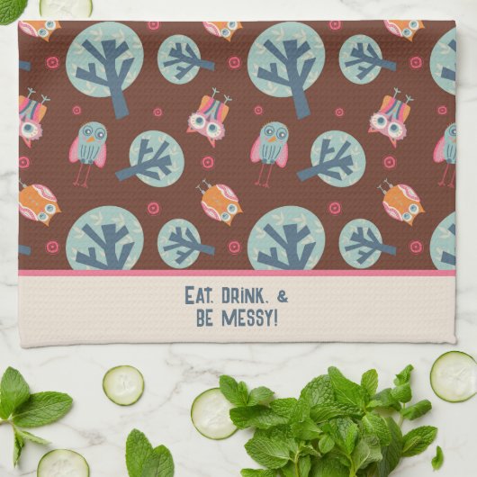 Funny Niedlich Owls Muster Personalisiertes Zitat Geschirrtuch (Gefaltet)