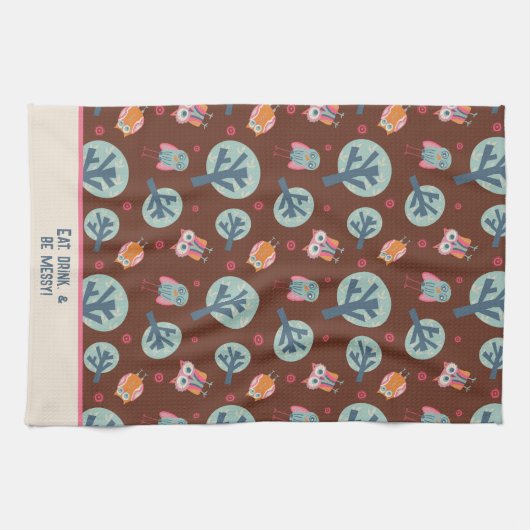 Funny Niedlich Owls Muster Personalisiertes Zitat Geschirrtuch (Horizontal)