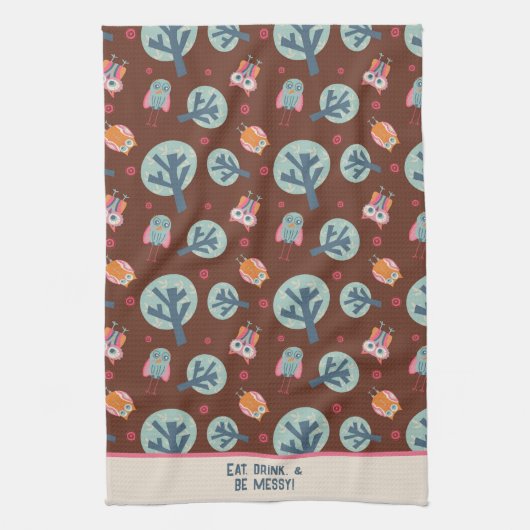 Funny Niedlich Owls Muster Personalisiertes Zitat Geschirrtuch (Vertikal)