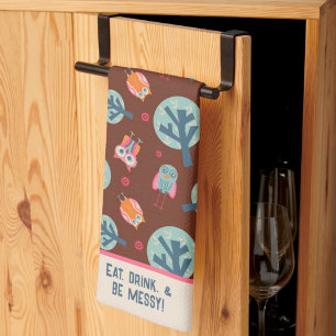 Funny Niedlich Owls Muster Personalisiertes Zitat  Geschirrtuch