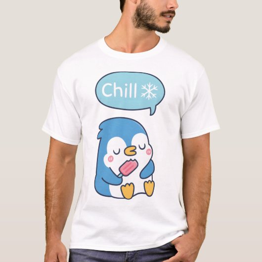 Funny Niedlich Penguin Says Chill Snowflake T-Shirt (Vorderseite)