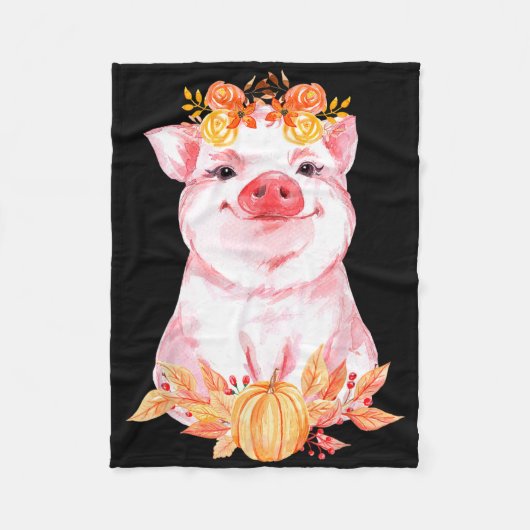 Funny Niedlich Pig Floral Herbst Farm Animal Schwe Fleecedecke (Vorderseite)
