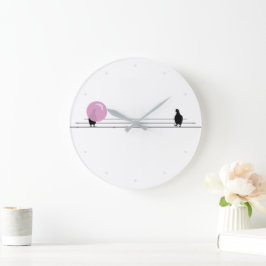 Funny Niedlich Pink Bubble Gum Birds on a Wire Whi Große Wanduhr