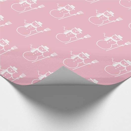 Funny Niedlich Pink und White Snowman Pattern Geschenkpapier (Ecke)