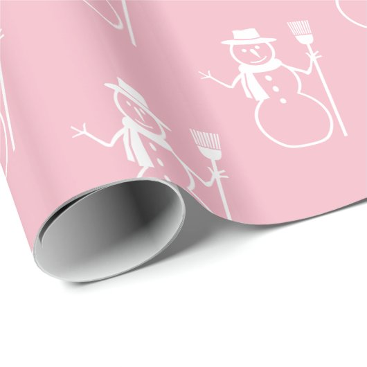 Funny Niedlich Pink und White Snowman Pattern Geschenkpapier (Rolleneckpunkt)