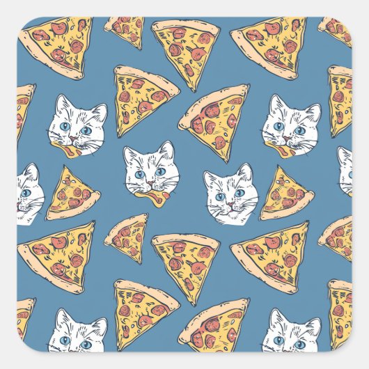 Funny Niedlich Pizza Cat Pattern Quadratischer Aufkleber (Vorderseite)