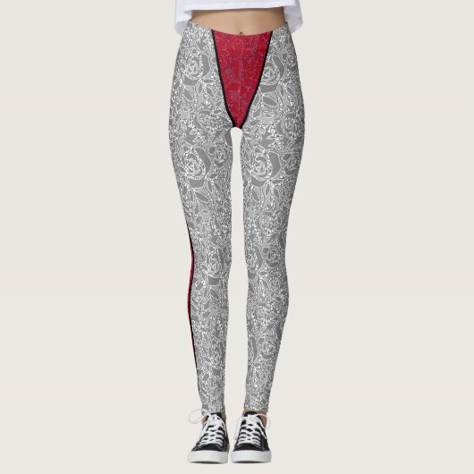 Funny niedlich Print Panels Zierspitzen Rot Leggings (Vorderseite)