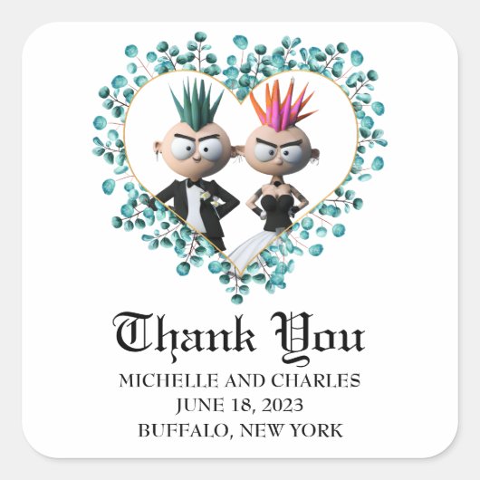 Funny Niedlich Punk Wedding Quadratischer Aufkleber (Vorderseite)