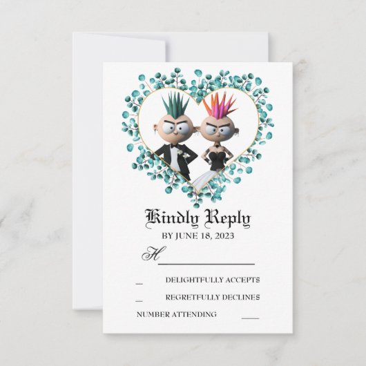 Funny Niedlich Punk Wedding RSVP Karte (Vorderseite)