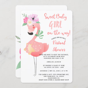 Funny niedlich rosa Flamingo Baby Dusche virtuelle Einladung