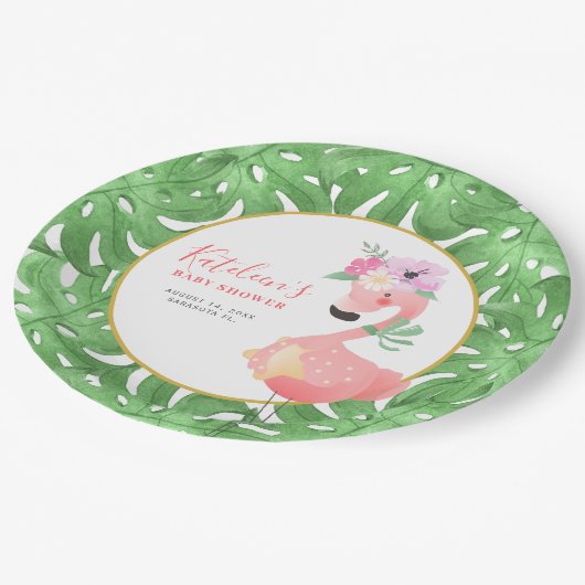 Funny niedlich rosa Flamingo Baby Duschpapierplatt Pappteller (Schrägansicht)