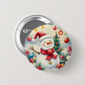 Funny Niedlich saisonale bunte Weihnachtsschneemän Button (Vorne & Hinten)