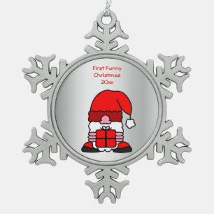 Funny Niedlich Santa Claus Cartoon First X-Mas Cus Schneeflocken Zinn-Ornament