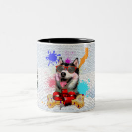 Funny Niedlich Siberian Husky Dog Weihnachten Zweifarbige Tasse