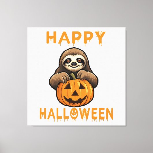 Funny Niedlich Sloth Holding Pumpkin Leinwanddruck (Vorderseite)