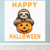 Funny Niedlich Sloth Holding Pumpkin Leinwanddruck (Insitu (Holzboden))