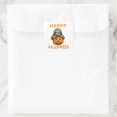 Funny Niedlich Sloth Holding Pumpkin Quadratischer Aufkleber (Tasche)