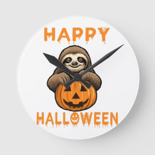 Funny Niedlich Sloth Holding Pumpkin Runde Wanduhr