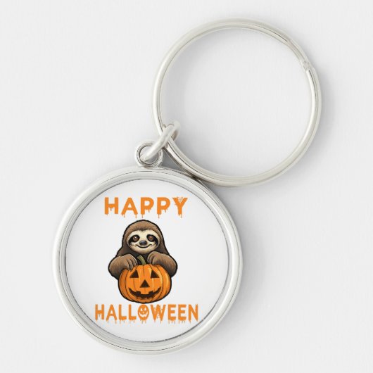 Funny Niedlich Sloth Holding Pumpkin Schlüsselanhänger (Vorne)