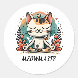 Funny Niedlich Spiritual Cat Meditating "MEOWMASTE Runder Aufkleber