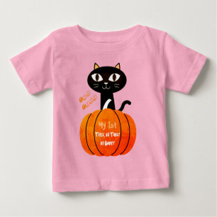 Funny Niedlich Spooky Pink Orange Black Cat Pumpki Baby T-shirt