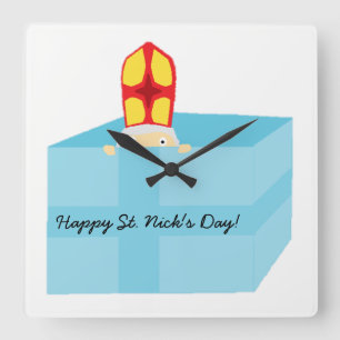 Funny Niedlich St Nicholas Dutch Sinterklaas Kinde Quadratische Wanduhr