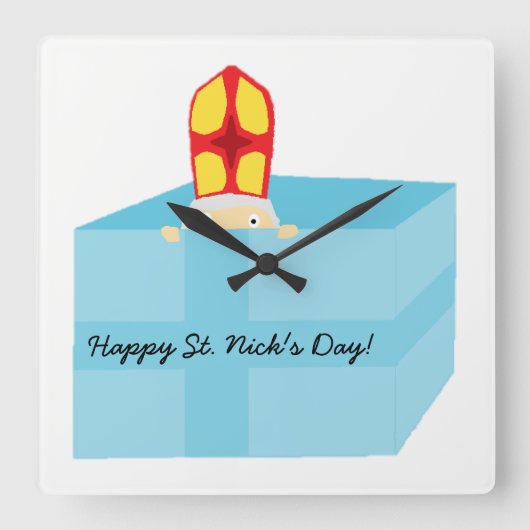 Funny Niedlich St Nicholas Dutch Sinterklaas Kinde Quadratische Wanduhr (Vorderseite)