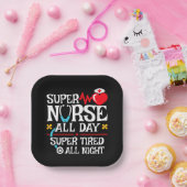 Funny Niedlich Super Tired Nurse Day Shift Night Pappteller (Party)