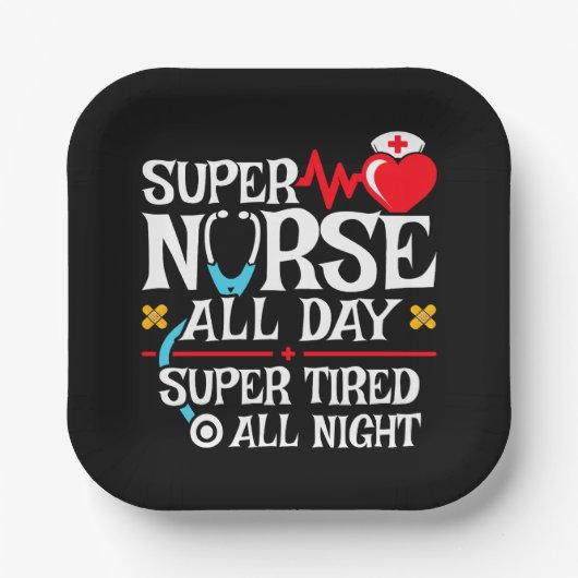 Funny Niedlich Super Tired Nurse Day Shift Night Pappteller (Vorderseite)