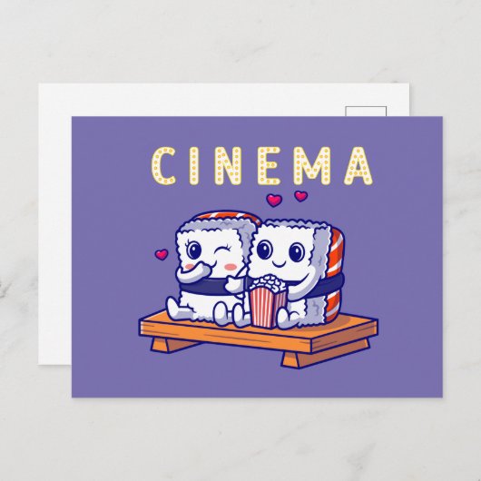 Funny Niedlich Sushi Couple Watching Zuhause Cinem Postkarte (Vorne/Hinten)