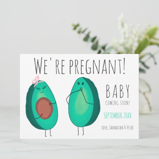Funny niedlich trächtige avocado Paare Schwangersc Ankündigung (Stehend Vorderseite)