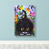 Funny Niedlich Tuxedo Cat Mouse Blume Creationarts Leinwanddruck (Insitu (Holzboden))