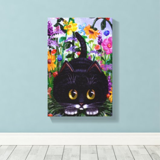 Funny Niedlich Tuxedo Cat Mouse Blume Creationarts Leinwanddruck (Insitu (Holzboden))