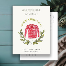 Funny Niedlich Ugly Sweater Leafy Red Green Weihna Feiertagspostkarte