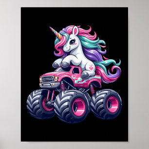 Funny Niedlich Unicorn Reiten Ein rosa Monster LKW Poster