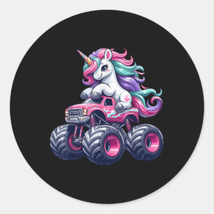 Funny Niedlich Unicorn Reiten Ein rosa Monster LKW Runder Aufkleber