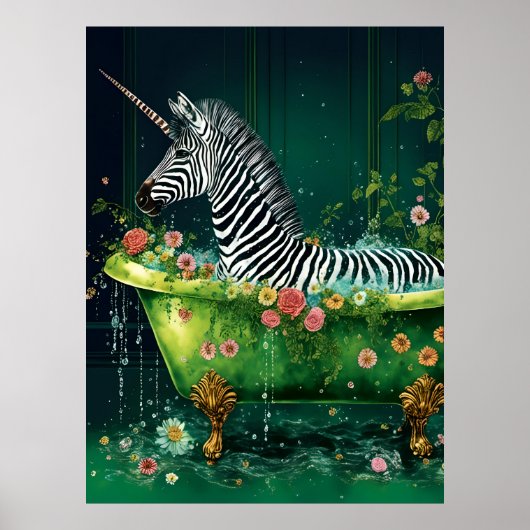 Funny Niedlich Unicorn Zebra in einer Badewanne Poster (Vorne)