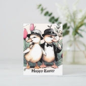 Funny Niedlich Vintag Osterherzen in Anzügen Postkarte (Stehend Vorderseite)