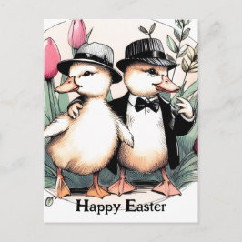 Funny Niedlich Vintag Osterherzen in Anzügen Postkarte