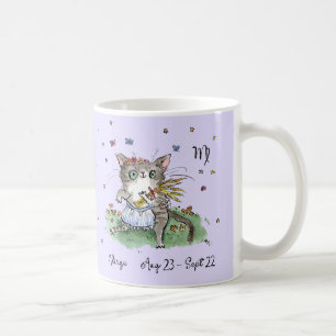 Funny niedlich Virgo Star Schild Zodiac Katze mit Kaffeetasse