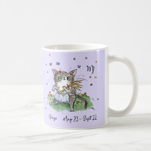 Funny niedlich Virgo Star Schild Zodiac Katze mit  Kaffeetasse (Rechts)