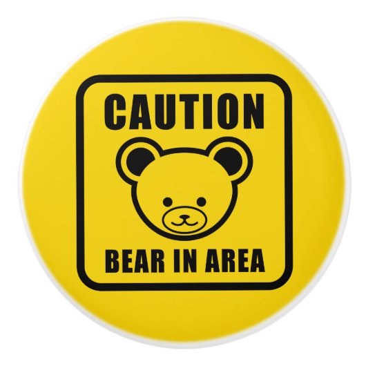 Funny Niedlich Yellow Black Teddy Bären Warnzeiche Keramikknauf (Vorderseite)