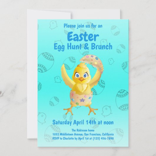 Funny Niedlich Yellow Chick Ostereier Jagd Party Einladung (Vorderseite)