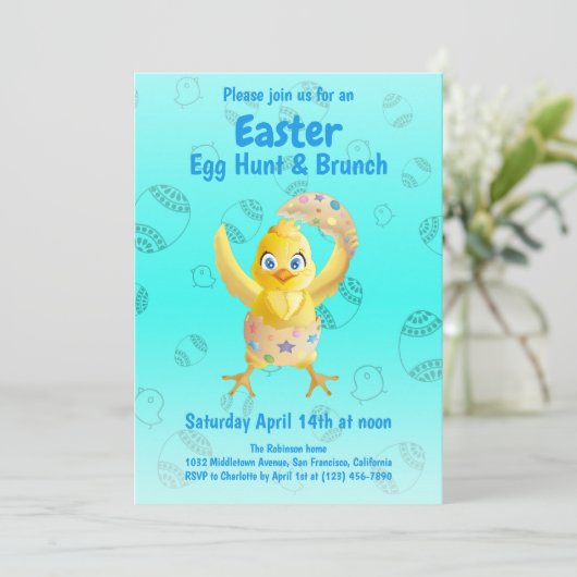 Funny Niedlich Yellow Chick Ostereier Jagd Party Einladung (Stehend Vorderseite)