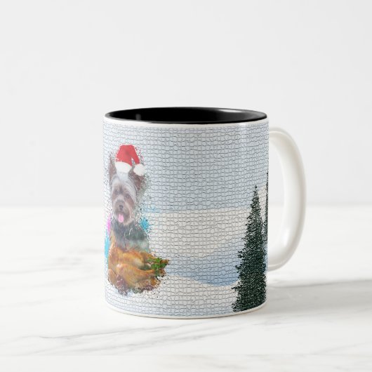 Funny, Niedlich Yorkie Dog Weihnachten Zweifarbige Tasse (VorderseiteRechts)
