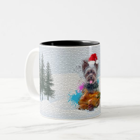 Funny, Niedlich Yorkie Dog Weihnachten Zweifarbige Tasse (Vorderseite Links)