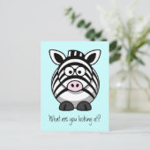 Funny Niedlich Zebra Postcard Postkarte (Stehend Vorderseite)
